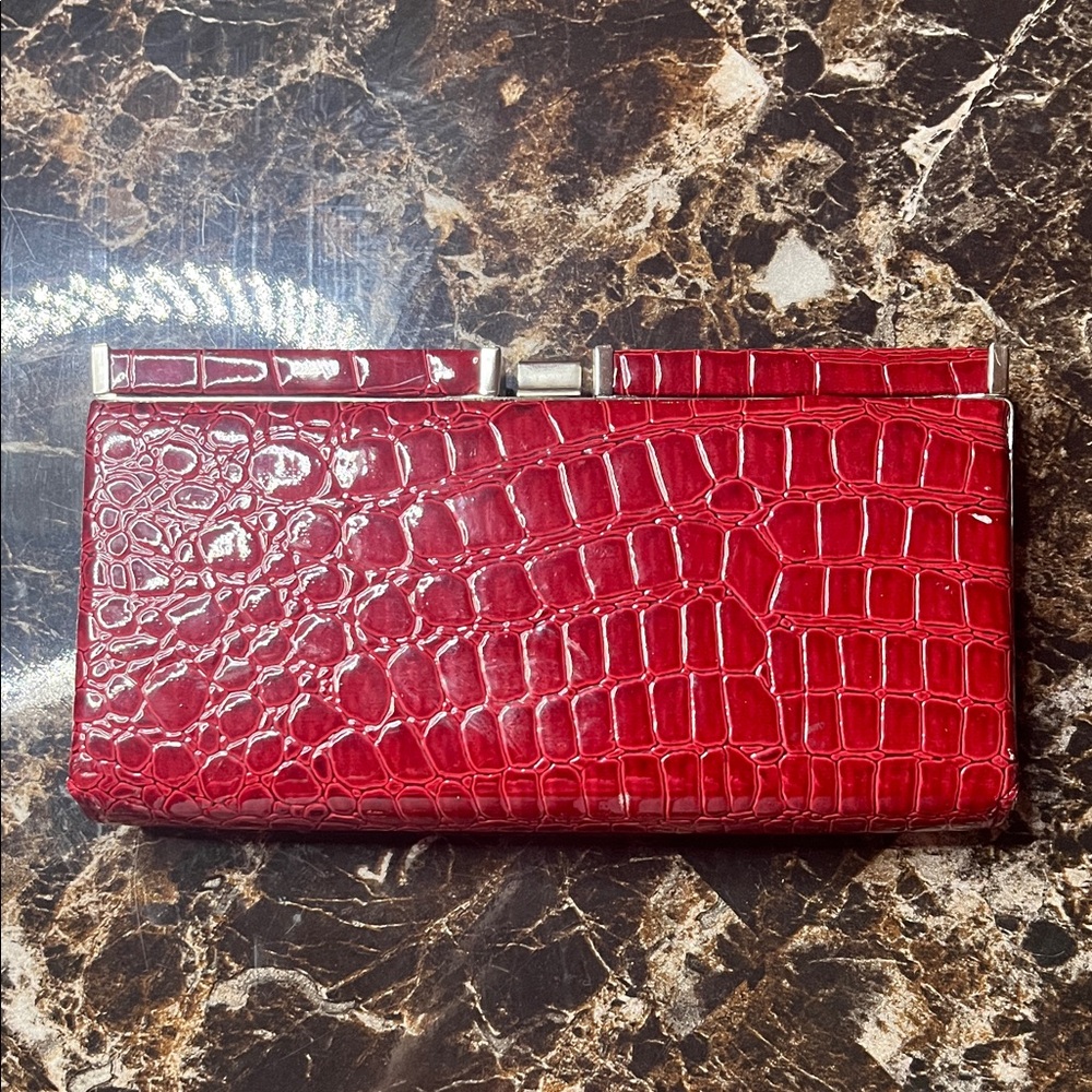 Red Crocodile Embossed Clutch